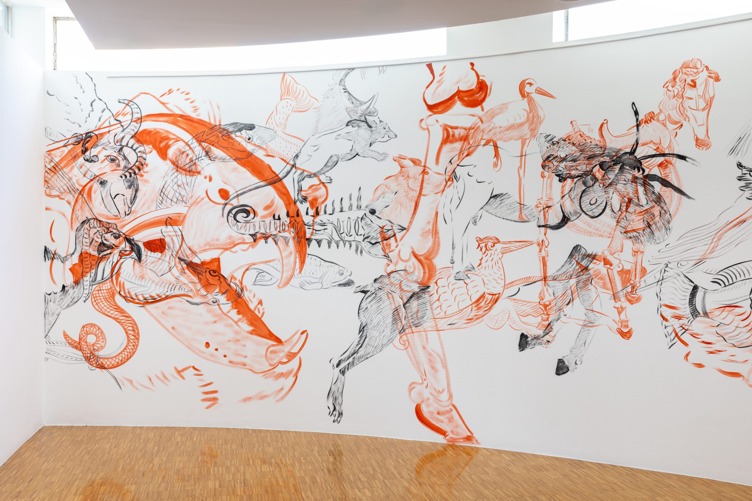 Fools rush in, detail of wall painting, Stratigrafie del Vivente, MAC Lissone, 2026, Photo courtesy: Roberto Marossi