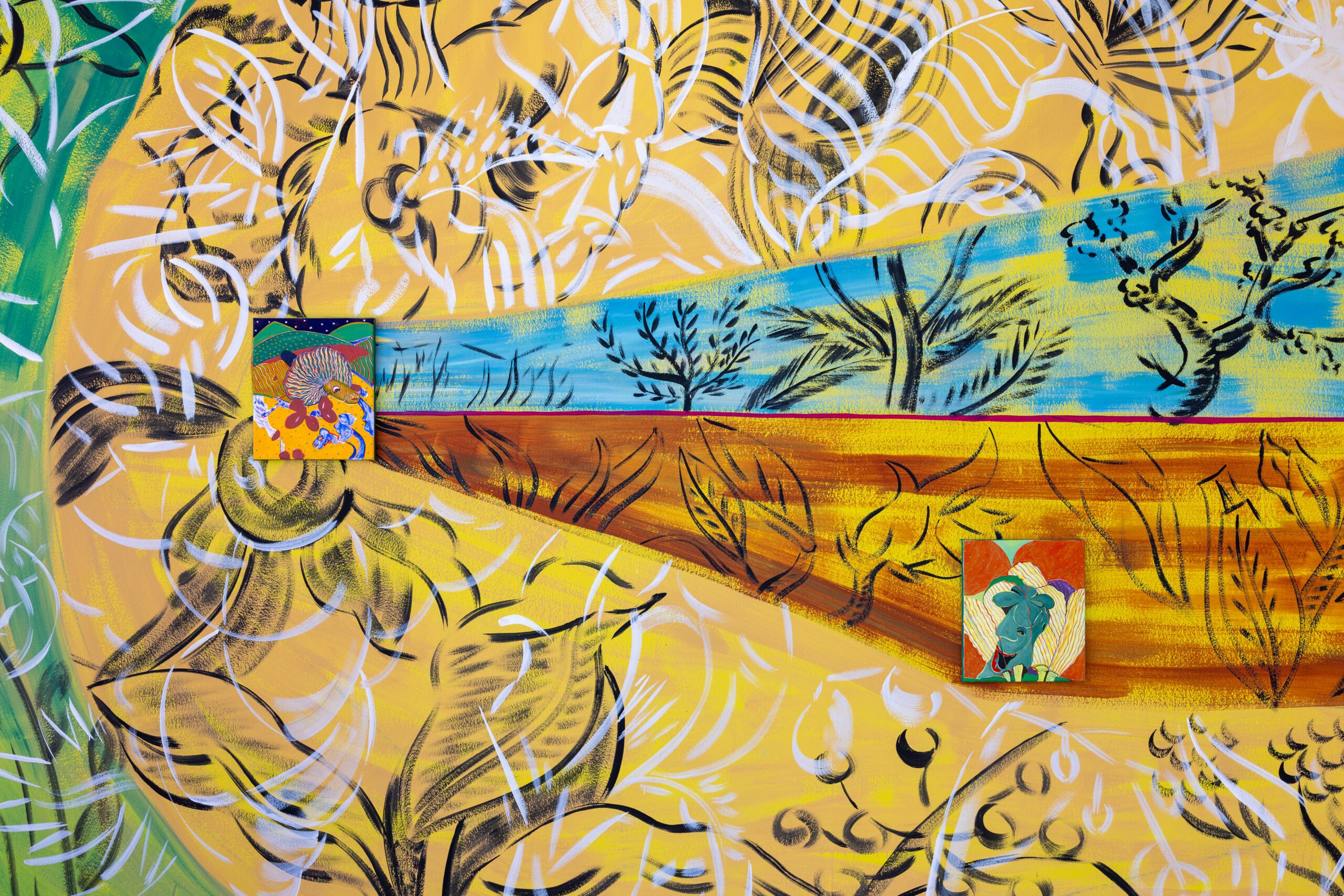 Oil painting on wall painting, Stratigrafie del Vivente, MAC Lissone, 2026, Photo courtesy: Roberto Marossi