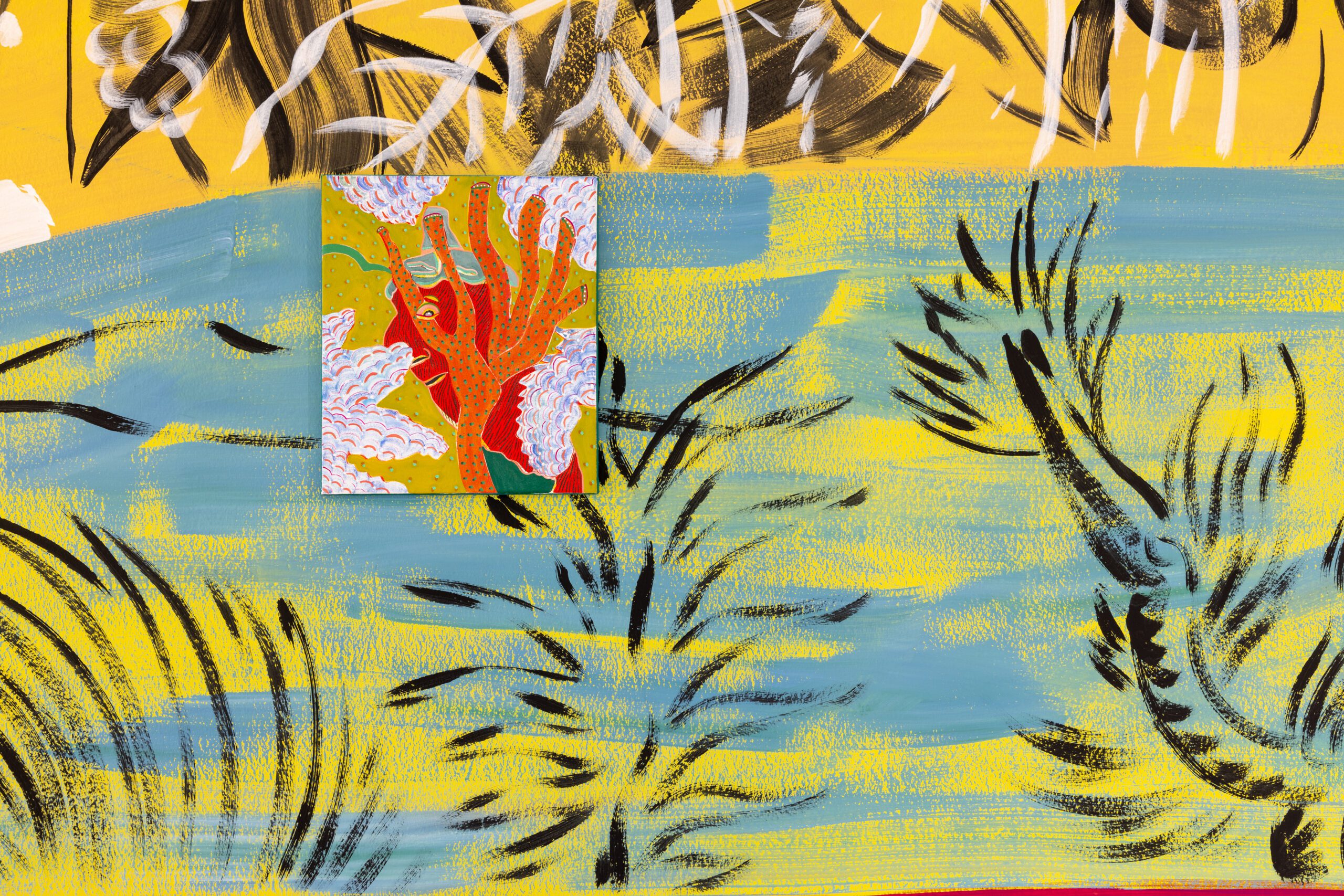 Oil painting on wall painting, Stratigrafie del Vivente, MAC Lissone, 2026, Photo courtesy: Roberto Marossi