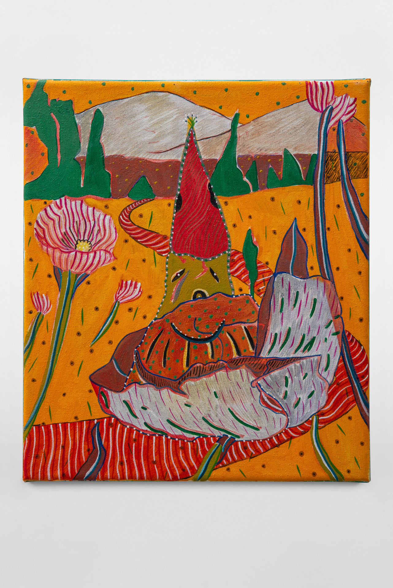 Folletto Gnometto, 2022/26, 35 x 30 cm, oil on green market canvas