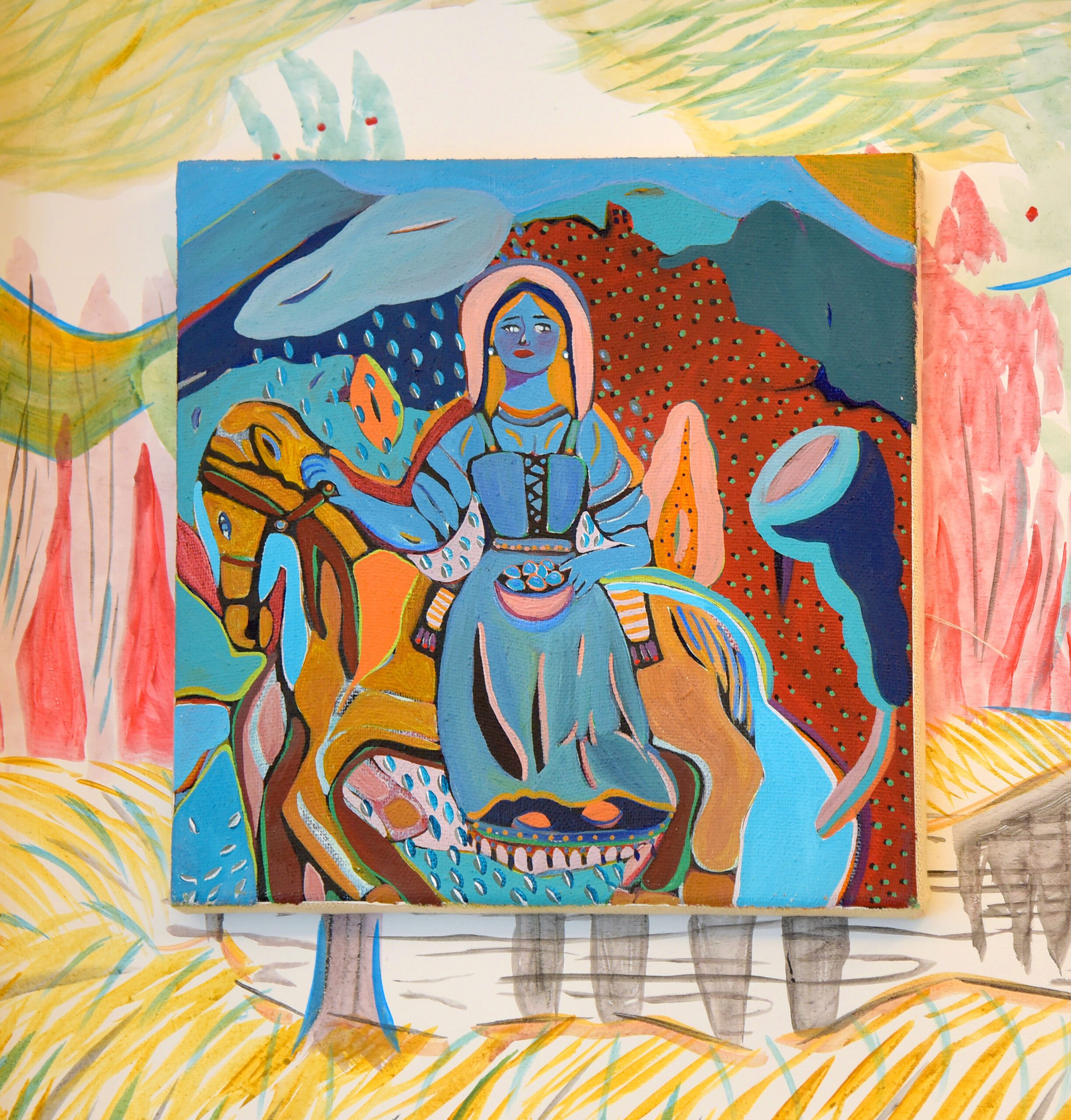 Signorina a cavallo, 2020/26, 30 x 25 cm, oil on linen on painted board